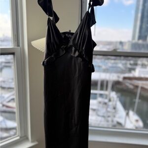 Miss Selfridge Satin Frill Detail Mini Slip Dress Black